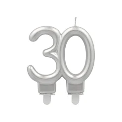 PAPSTAR Jubiläumskerzen mit Halter 7 cm silber "30"