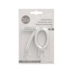 PAPSTAR Jubiläumskerzen mit Halter 7 cm silber "70"