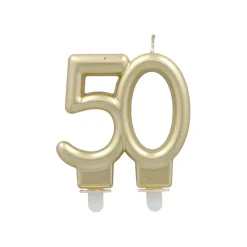 PAPSTAR Jubiläumskerzen mit Halter 7 cm gold "50"