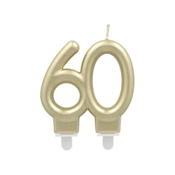 PAPSTAR Jubiläumskerzen mit Halter 7 cm gold "60"