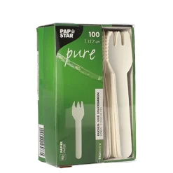 PAPSTAR Kuchen- und Snackgabeln, Papier "pure" 12,7 cm weiß mit einseitig gezacktem Rand