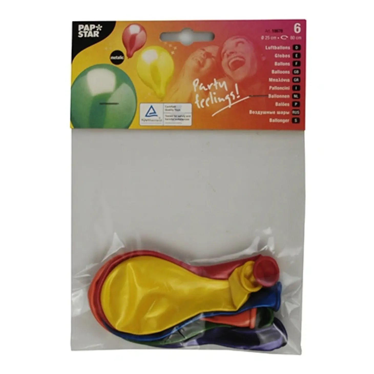 PAPSTAR Luftballons Ø 25 cm farbig sortiert "Metallic", 15 x 6 Stück