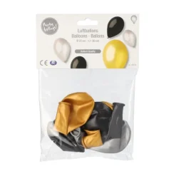 PAPSTAR Luftballons Ø 25 cm schwarz/gold/silber