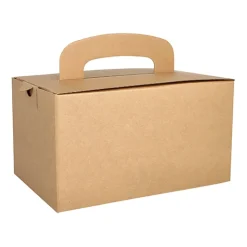 PAPSTAR Lunch-Boxen, Pappe "pure" eckig 12,5 cm x 15,5 cm x 22,5 cm braun mit Tragegriff
