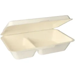 PAPSTAR Menüboxen, Zuckerrohr "pure" 2-geteilt 6,5 cm x 24 cm x 15,5 cm weiß