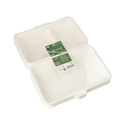 PAPSTAR Menüboxen, Zuckerrohr "pure" 2-geteilt 6,5 cm x 24 cm x 15,5 cm weiß