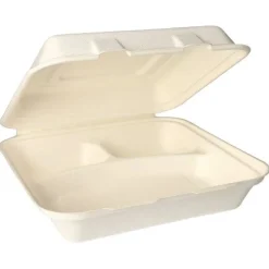 PAPSTAR Menüboxen, Zuckerrohr "pure" 3-geteilt 8 cm x 24 cm x 24 cm weiß