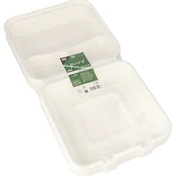PAPSTAR Menüboxen, Zuckerrohr "pure" 3-geteilt 8 cm x 24 cm x 24 cm weiß
