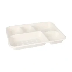 PAPSTAR Menü-Trays, Zuckerrohr "pure" 5-geteilt 3,7 cm x 22 cm x 28,2 cm weiß