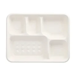 PAPSTAR Menü-Trays, Zuckerrohr "pure" 5-geteilt 3,7 cm x 22 cm x 28,2 cm weiß