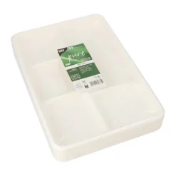 PAPSTAR Menü-Trays, Zuckerrohr "pure" 5-geteilt 2,4 cm x 21,6 cm x 31,7 cm weiß