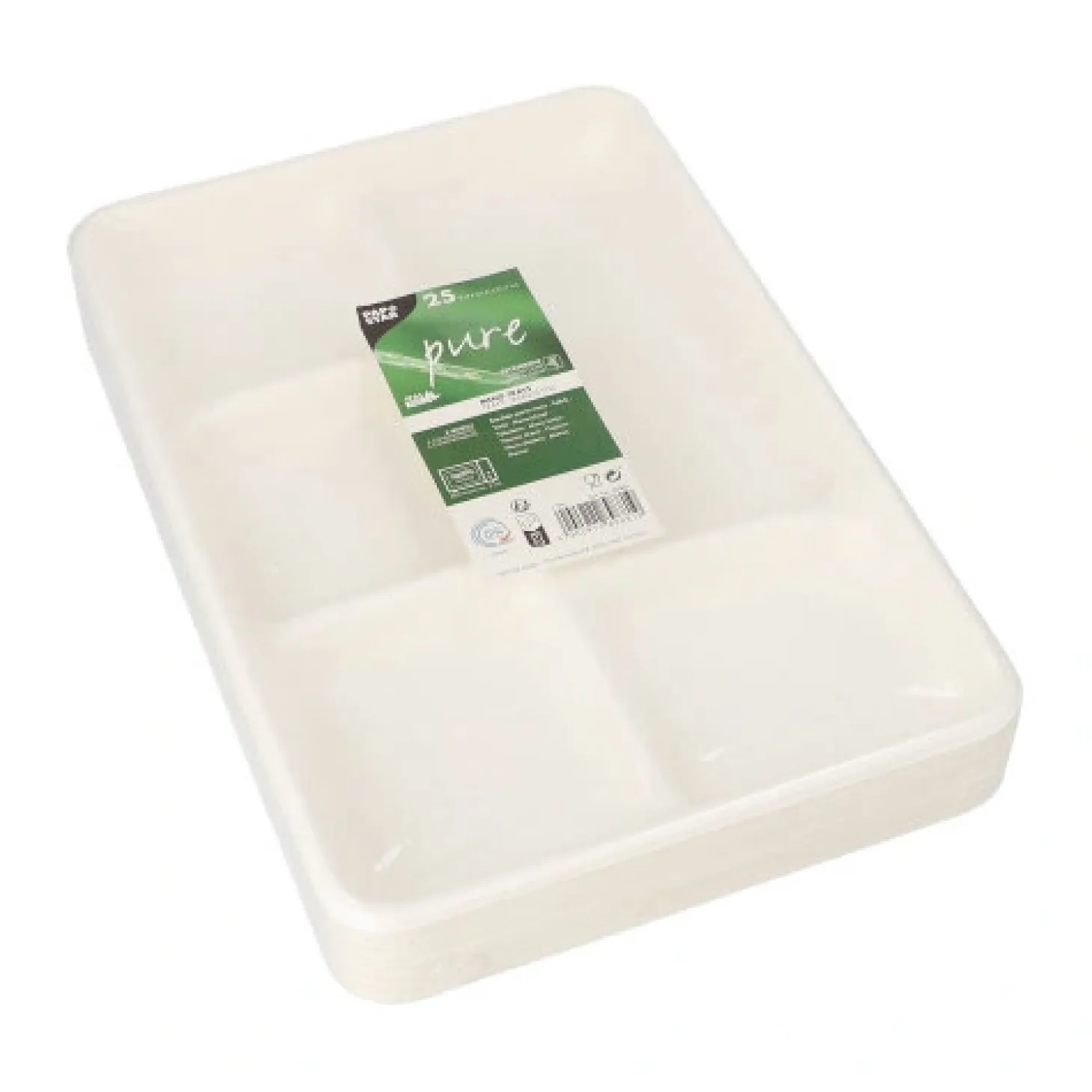 PAPSTAR Menü-Trays, Zuckerrohr "pure" 5-geteilt 2,4 cm x 21,6 cm x 31,7 cm weiß