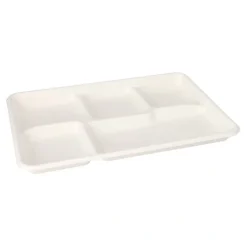 PAPSTAR Menü-Trays, Zuckerrohr "pure" 5-geteilt 2,4 cm x 21,6 cm x 31,7 cm weiß