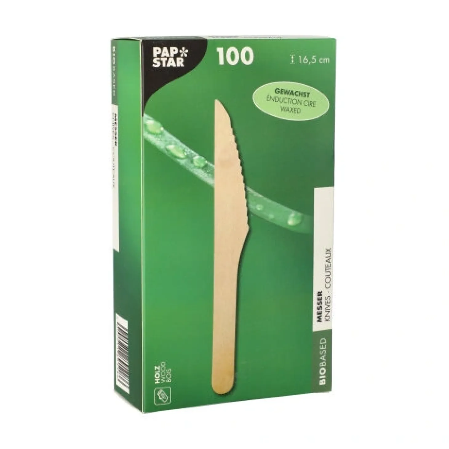 PAPSTAR Messer, Holz "pure" 16,5 cm gewachst