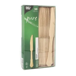 PAPSTAR Messer, Holz "pure" 20,5 cm "Vintage", 10 x 50 Stück