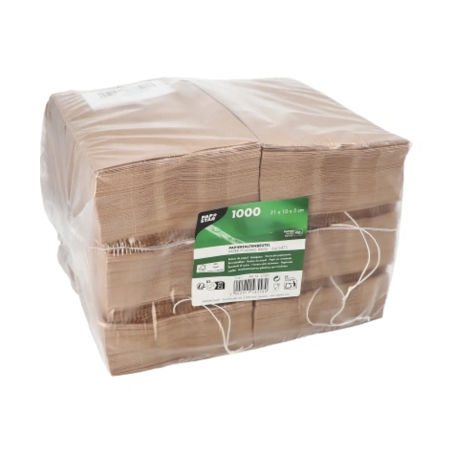 PAPSTAR Papierfaltenbeutel gefädelt Kraftpapier 21 cm x 10 cm x 5 cm braun Füllinhalt 0,5 kg