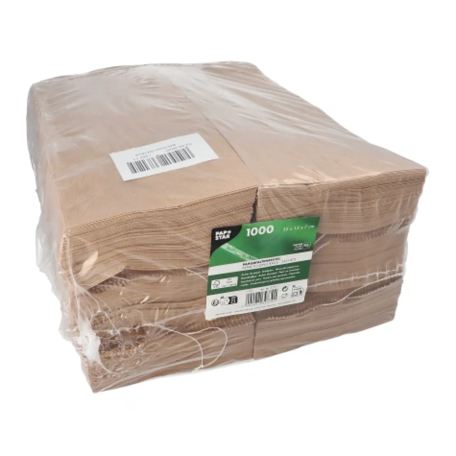 PAPSTAR Papierfaltenbeutel gefädelt Kraftpapier 35 cm x 13 cm x 7 cm braun Füllinhalt 2 kg