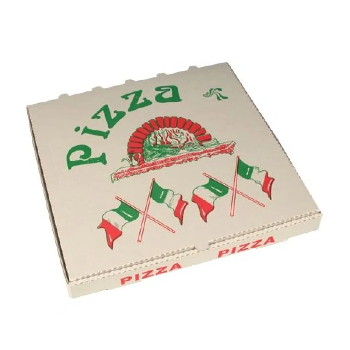 PAPSTAR Pizzakartons, Cellulose eckig 33 cm x 33 cm x 4 cm "Italienische Flagge"