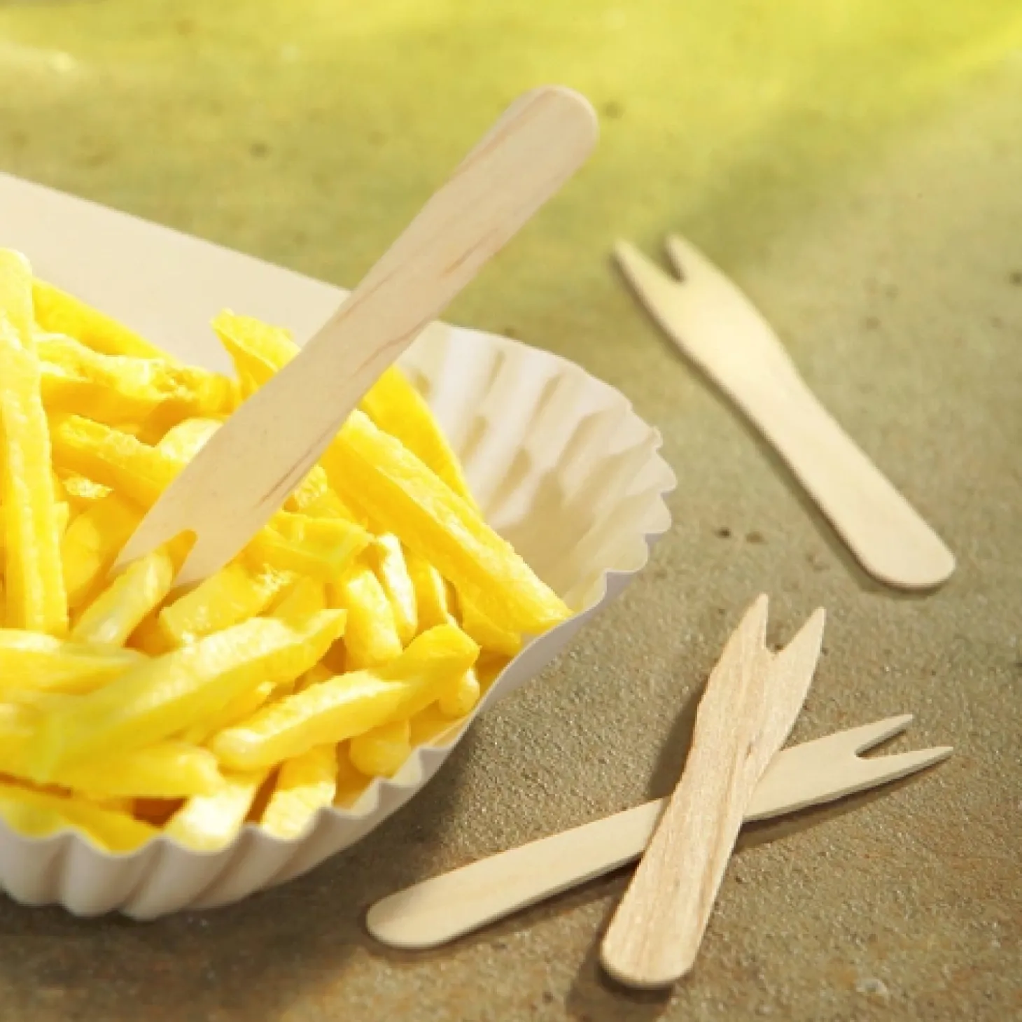 PAPSTAR Pommes-Frites-Gabeln, Holz "pure" 8,5 cm, 6 x 1000 Stück