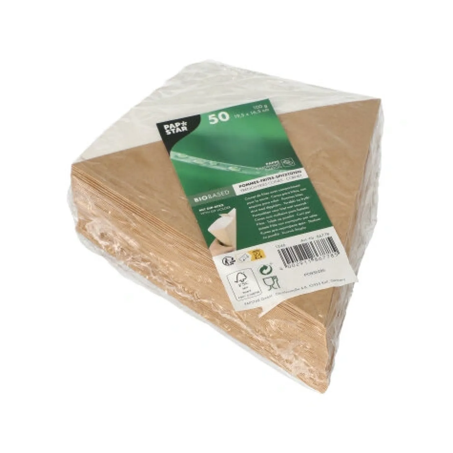 PAPSTAR Pommes-Frites-Spitztüten mit Dip-Ecke, Pappe "pure" 19,5 cm x 16,5 cm braun/weiß Füllinhalt 100 g