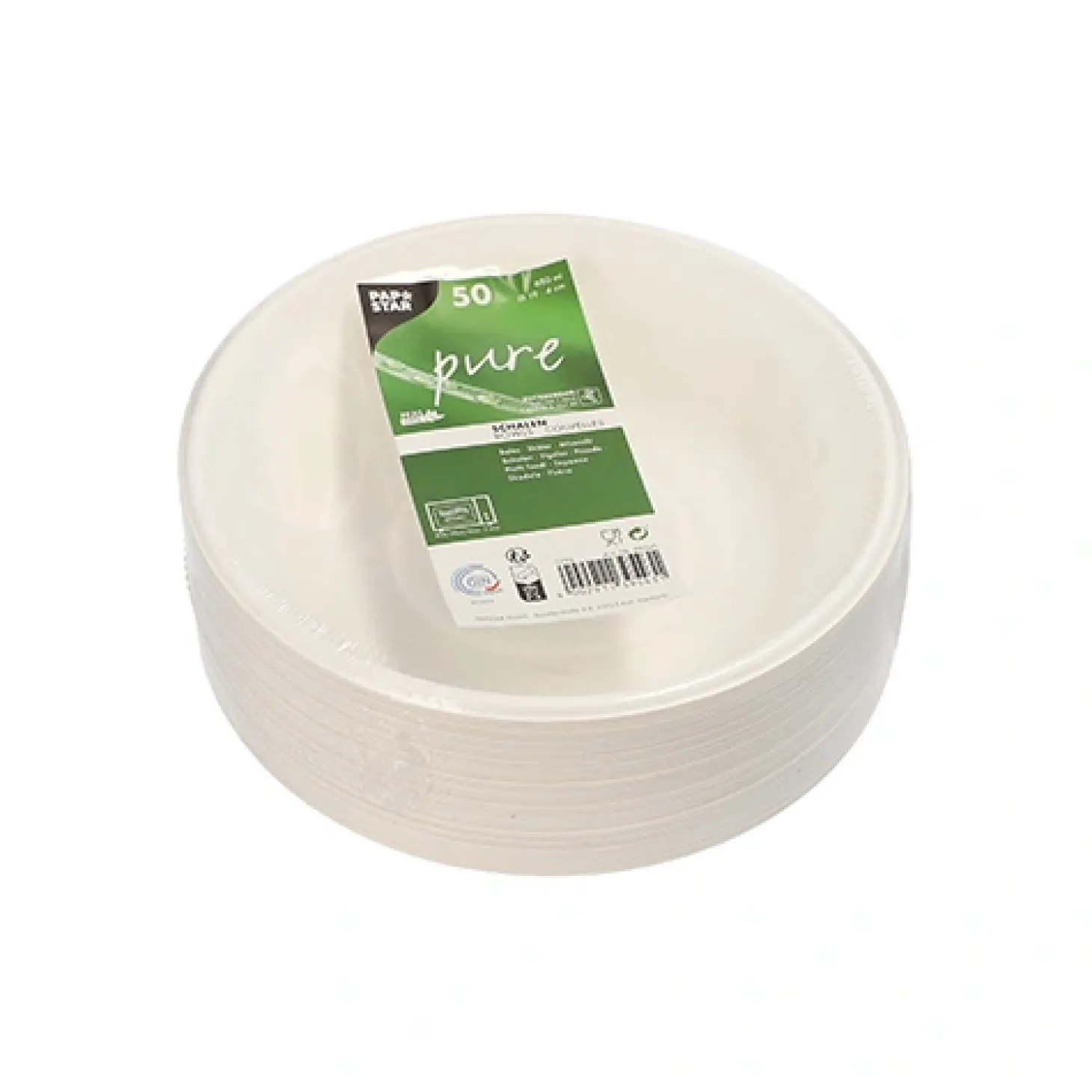 PAPSTAR Schalen, Zuckerrohr "pure" 680 ml Ø 19 cm, 4 cm weiß, 10 x 50 Stück