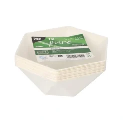PAPSTAR Schalen Zuckerrohr "pure" 6-eckig 400 ml 5 cm x 16 cm x 14 cm weiß "Diamond", 12 x 12 Stück