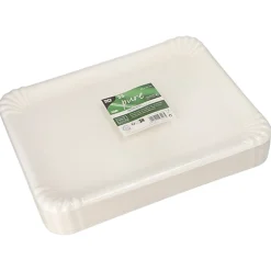 PAPSTAR Servierplatten, Zuckerrohr "pure" eckig 26 cm x 35 cm weiß, 6 x 25 Stück