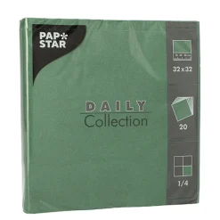 PAPSTAR Servietten "DAILY Collection" 1/4-Falz 32 cm x 32 cm dunkelgrün, 15 x 20 Stück