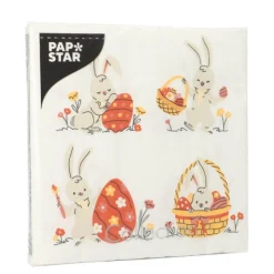 PAPSTAR Servietten, 3-lagig 1/4-Falz 33 cm x 33 cm "Rabbit Parade", 15 x 20 Stück