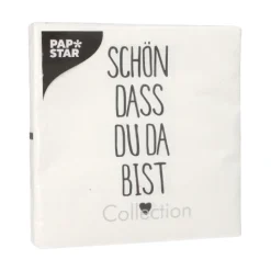 PAPSTAR Servietten, 3-lagig 1/4-Falz 33 cm x 33 cm "Schön, dass du da bist", 10 x 20 Stück