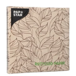 PAPSTAR Servietten, 3-lagig 1/4-Falz 33 cm x 33 cm natur "Shapes of Leaves" aus recyceltem Papier