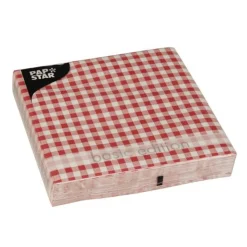 PAPSTAR Servietten, 3-lagig 1/4-Falz 33 cm x 33 cm rot "Vichy Karo", 12 x 30 Stück
