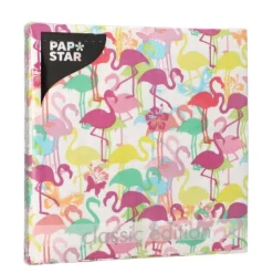 PAPSTAR Servietten, 3-lagig 1/4-Falz 33 cm x 33 cm "Flamingoparty"