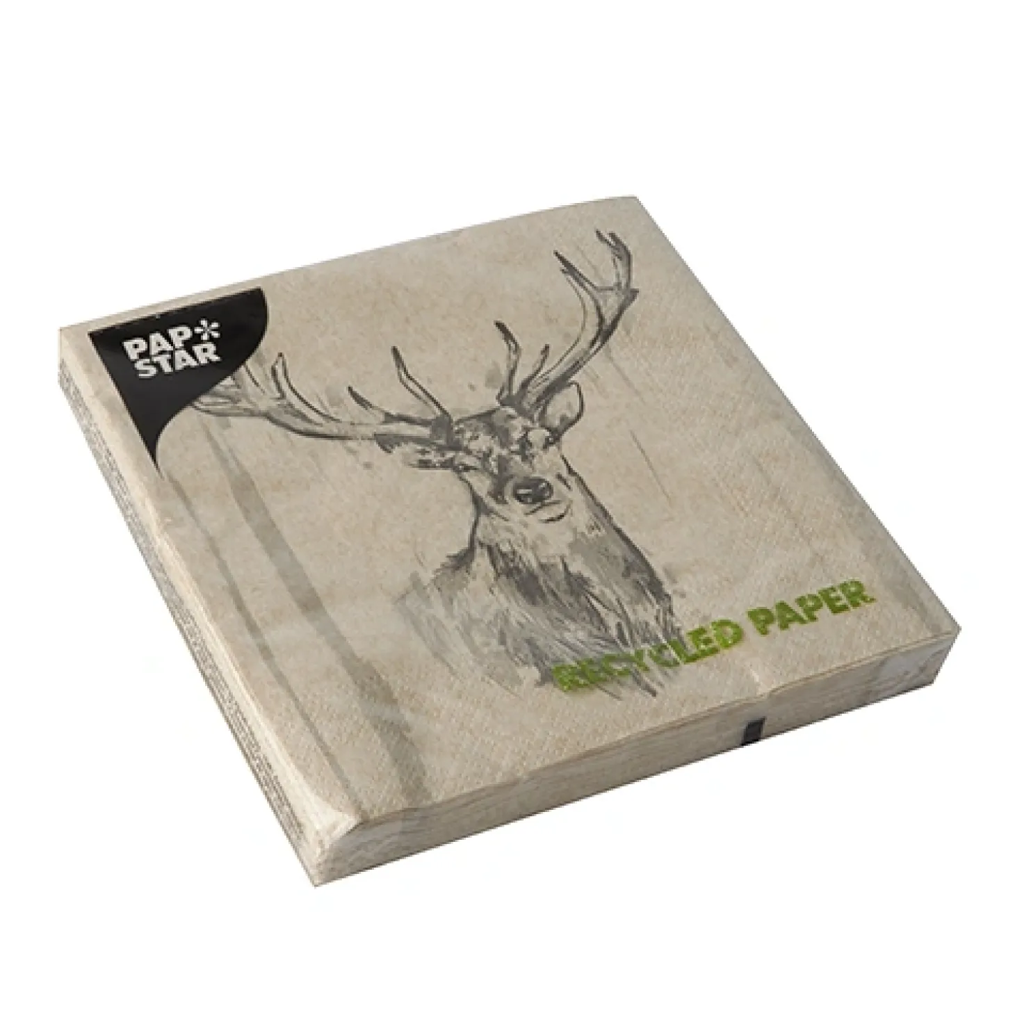 PAPSTAR Servietten, 3-lagig 1/4-Falz 33 cm x 33 cm natur "Deer" aus recyceltem Papier