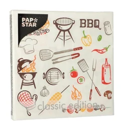 PAPSTAR Servietten, 3-lagig 1/4-Falz 33 cm x 33 cm "Time for BBQ"
