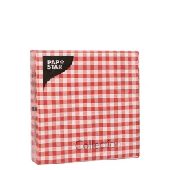 PAPSTAR Servietten, 3-lagig 1/4-Falz 25 cm x 25 cm rot "Vichy Karo"