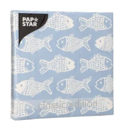 PAPSTAR Servietten, 3-lagig 1/4-Falz 33 cm x 33 cm "Fish"