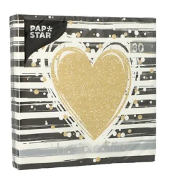 PAPSTAR Servietten, 3-lagig 1/4-Falz 33 cm x 33 cm "Sparkling Heart"