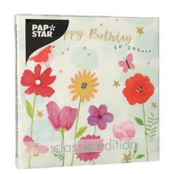 PAPSTAR Servietten, 3-lagig 1/4-Falz 33 cm x 33 cm "Birthday Flowers"