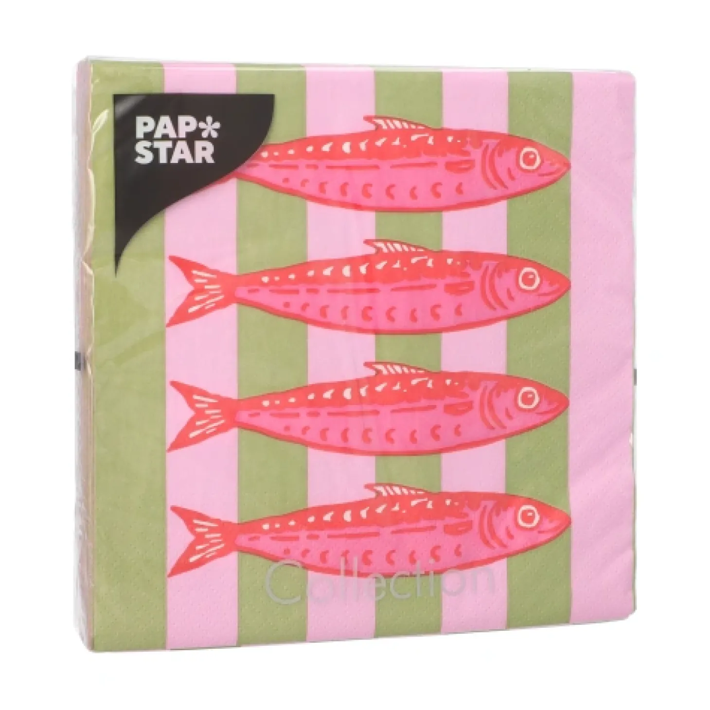 PAPSTAR Servietten, 3-lagig 1/4-Falz 33 cm x 33 cm "Modern Fish", 10 x 20 Stück