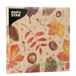 PAPSTAR Servietten, 3-lagig 1/4-Falz 33 cm x 33 cm natur "Höstlöv" aus recyceltem Papier