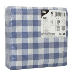 PAPSTAR Servietten, 1-lagig 1/4-Falz 33 cm x 33 cm blau/weiß "Vichy Karo"