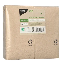 PAPSTAR Servietten, 3-lagig 1/8-Falz 33 cm x 33 cm natur aus recyceltem Papier