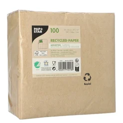 PAPSTAR Servietten, 3-lagig 1/4-Falz 33 cm x 33 cm natur aus recyceltem Papier