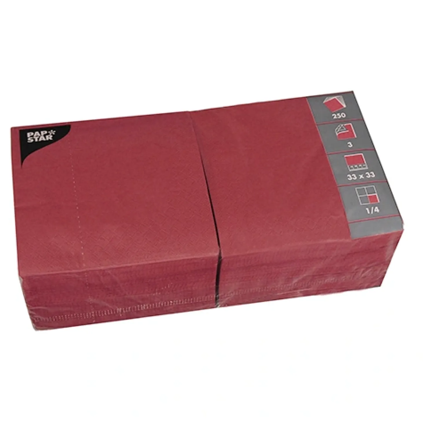 PAPSTAR Servietten, 3-lagig 1/4-Falz 33 cm x 33 cm bordeaux