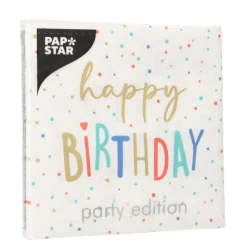 PAPSTAR Servietten, 3-lagig 1/4-Falz 33 cm x 33 cm "Happy Birthday", 10 x 20 Stück