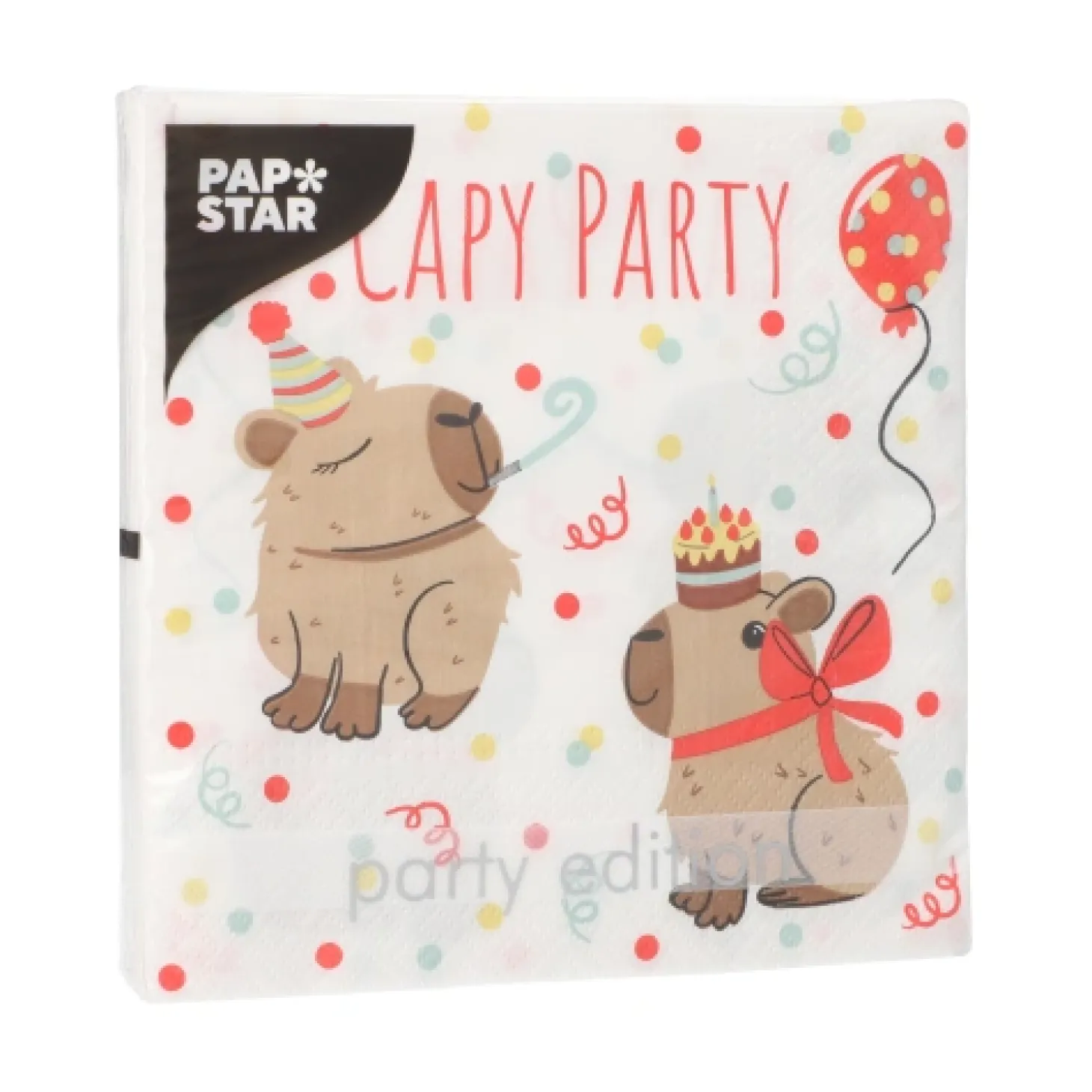 PAPSTAR Servietten, 3-lagig 1/4-Falz 33 cm x 33 cm "Capy Party", 10 x 20 Stück