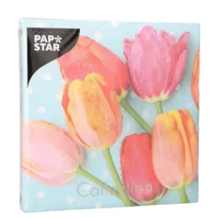 PAPSTAR Servietten, 3-lagig 1/4-Falz 33 cm x 33 cm "Bella Tulipa", 15 x 20 Stück
