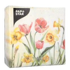 PAPSTAR Servietten, 3-lagig 1/4-Falz 33 cm x 33 cm "Tulips & Daffodils"