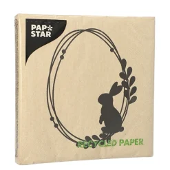 PAPSTAR Servietten, 3-lagig 1/4-Falz 33 cm x 33 cm natur "Rabbit Wreath", 15 x 20 Stück